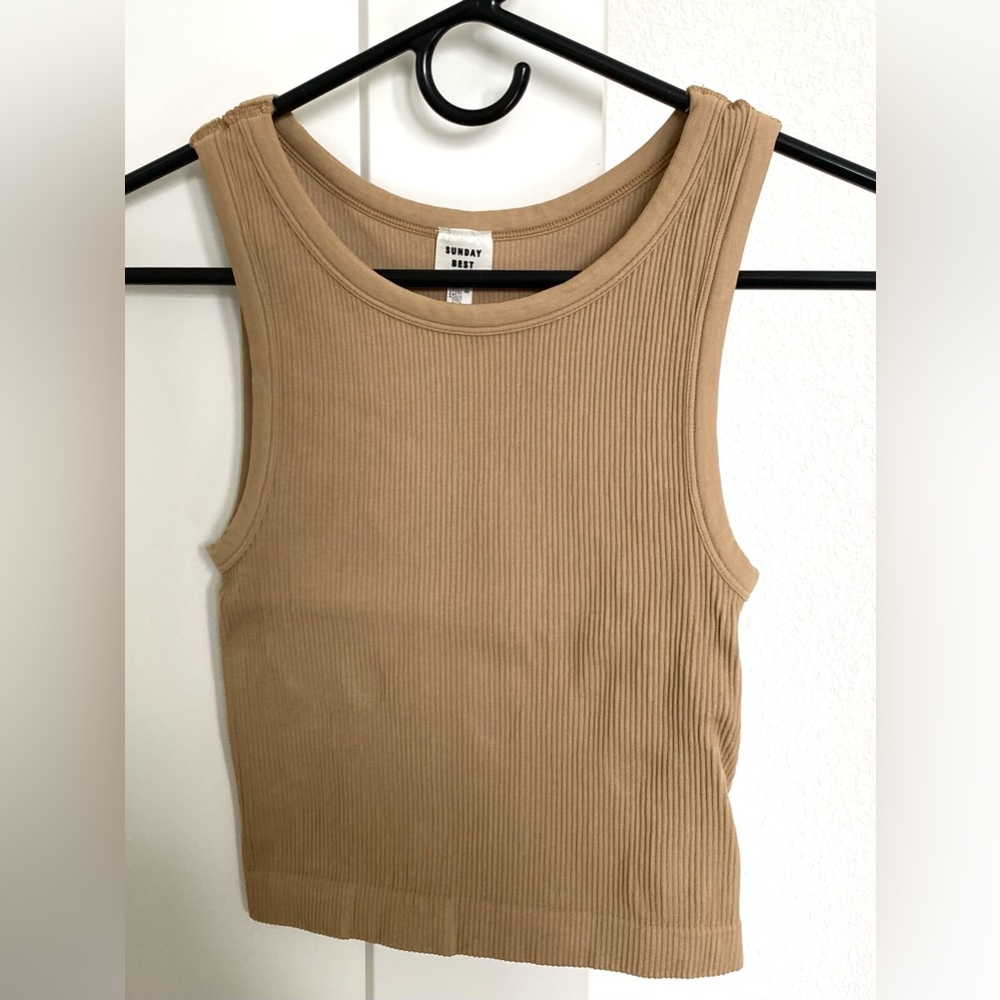 Aritzia Sunday Best Honor Hip Tank in Gold Camel